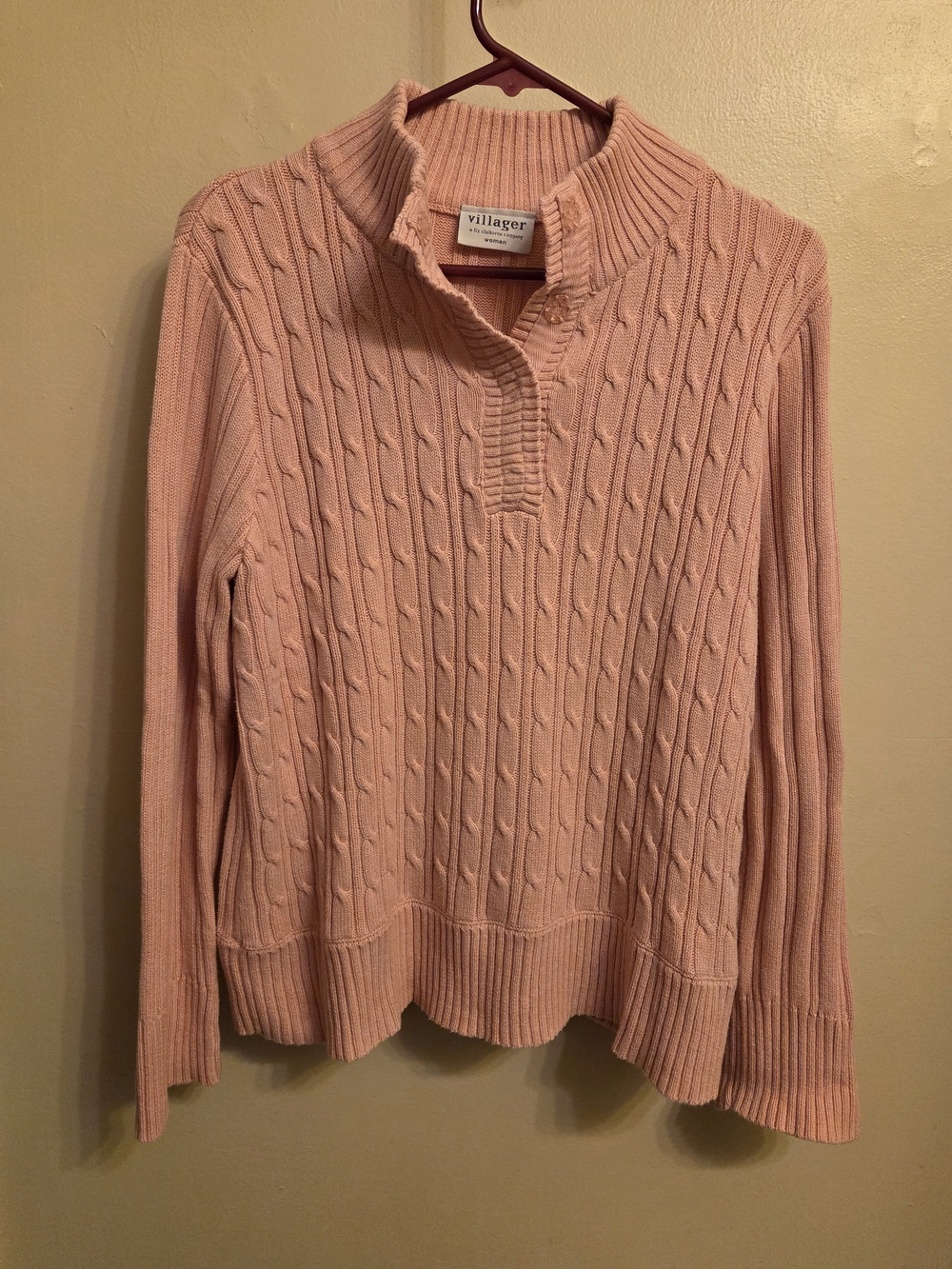 Vintage Liz Claiborne Villager Preppy Pink Cable Knit Sweater XL Grandmacore